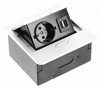 Indux Flip Small köksuttag med jordning i arbetsbänken eller överskåpet matt vit med 2 USB-laddare 1208957423