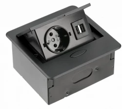 Indux Flip Small köksuttag med jordning i arbetsbänken eller överskåpet matt svart med 2 USB-laddare 1208957424