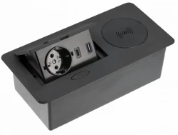 Indux Flip köksuttag med jordning i arbetsbänken matt svart med trådlös och 2 USB-laddare 1208957427