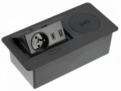 Indux Flip köksuttag jordad i bänkskivan matt svart med trådlös och 2 USB-laddare 1208957428