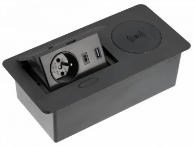 Indux Flip köksuttag jordad i bänkskivan matt svart med trådlös och 2 USB-laddare 1208957428