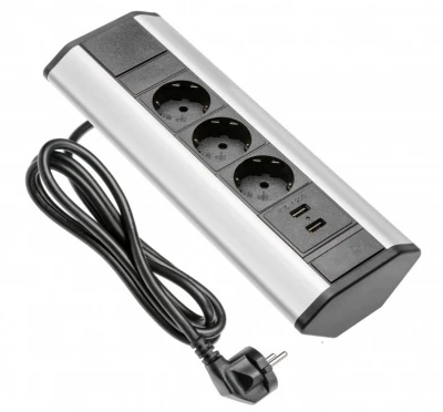 Indux Corner hörn köksuttag med 3 jordade uttag och 2 USB-laddare 1208957431