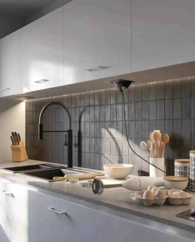 Indux Flip Medium köksuttag jordat i arbetsbänken eller överskåp matt svart med 3 uttag 1208957434