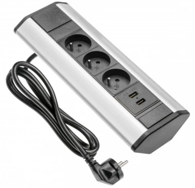 Indux Corner hörn köksuttag med 3 jordade uttag och 2 USB-laddare 1208957442