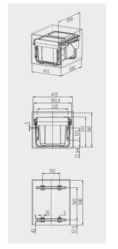 Garbi Sorter S-45-2-15 köksavfallshink för inbyggnad med 2 x 15 liters avfallsbehållare extra låg 1208957444