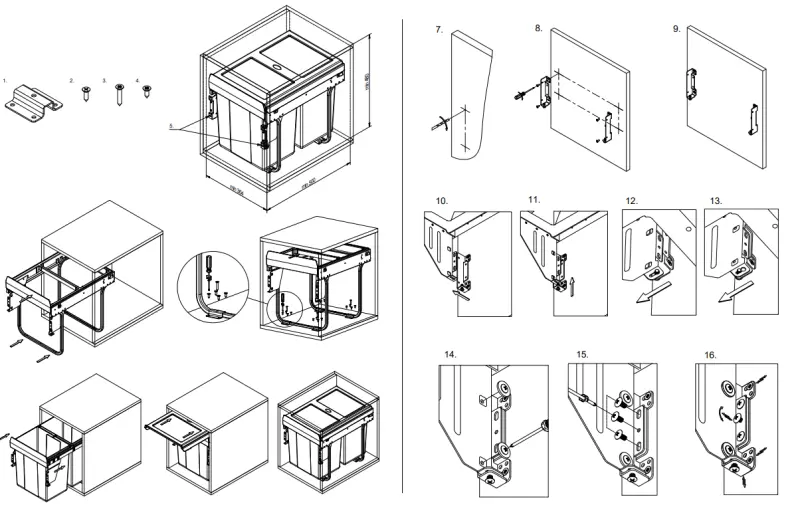 Garbi Carrier C-40-3-H inbyggt avfallssystem med egna skenor och 3 avfallsbehållare 1 x 20 + 2 x 10 Liter 1208957464