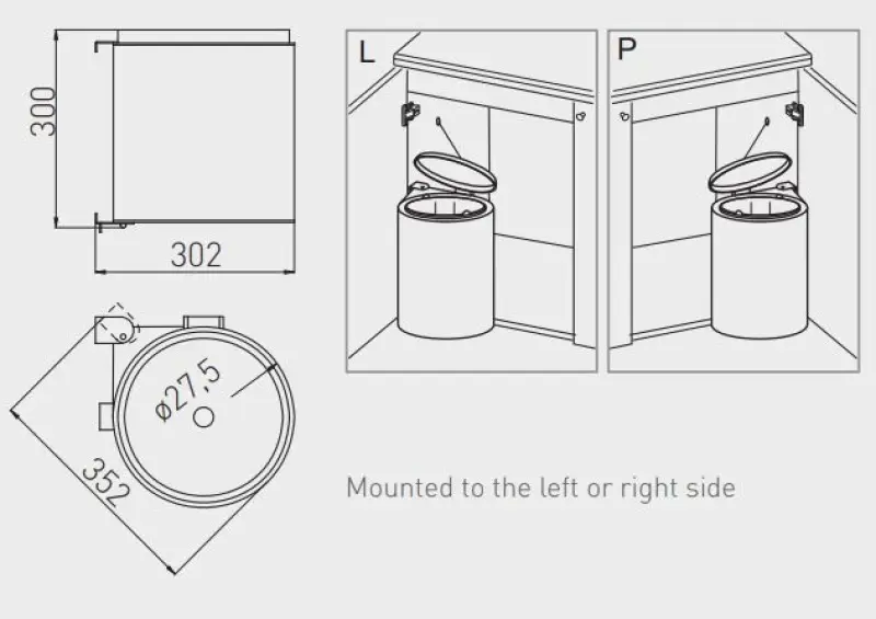 Garbi Round R-40-1 inbyggd sopkorg 11 liter kan placeras till vänster och höger 1208957471
