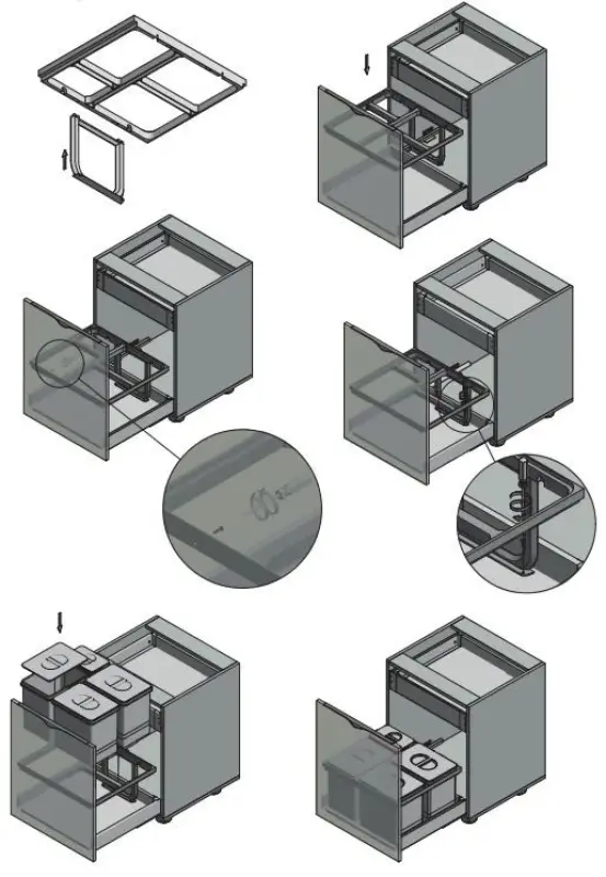 Garbi Basket B-60-4-H sorteringssystem för avfall för låda 60 cm inklusive hållare och 4 avfallsbehållare 1208957472