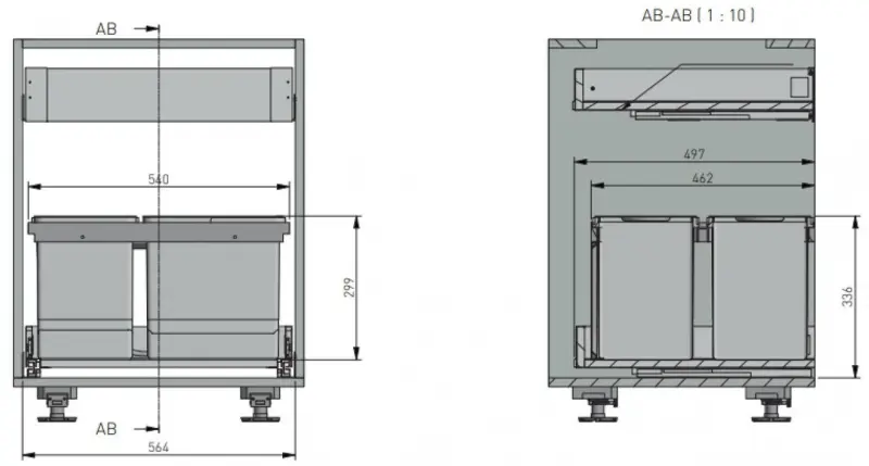 Garbi Basket B-60-4-H sorteringssystem för avfall för låda 60 cm inklusive hållare och 4 avfallsbehållare 1208957472