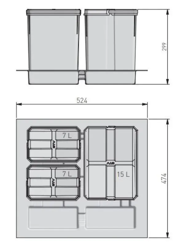 Garbi Basket B-60-3 sorteringsavfallssystem för låda 60 cm inklusive hållare och 3 sopkärl 1208957473