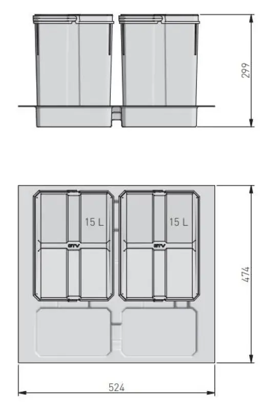 Garbi Basket B-60-2 sorteringssystem för avfall för låda 60 cm inklusive hållare och 2 avfallsbehållare 1208957474