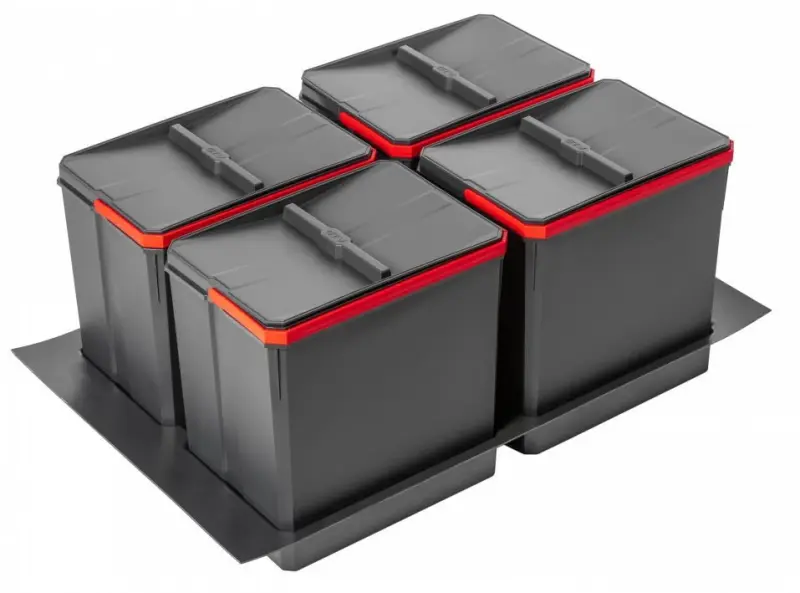 Garbi Basket B-80-4-G sorteringssystem för avfall för låda 80 cm inkl. hållare och 4 x 15 liters avfallsbehållare 1208957478