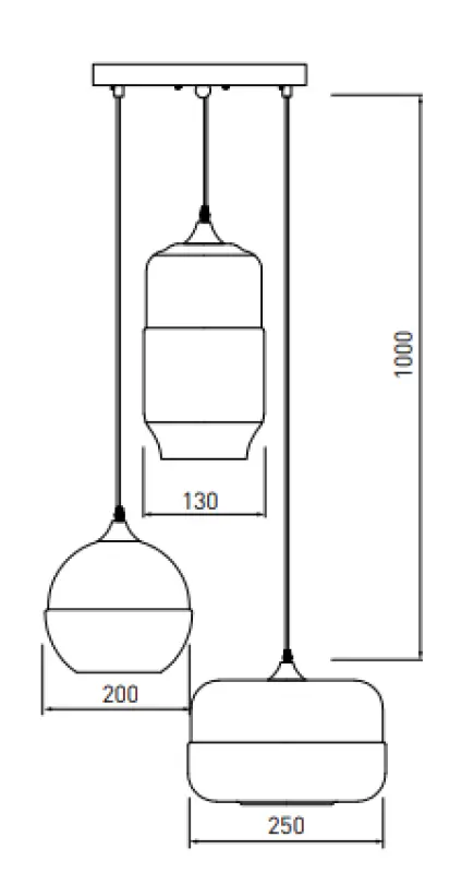 Decor Lender modern hänglampa av metall och glas med 3 ljuskällor 9270
