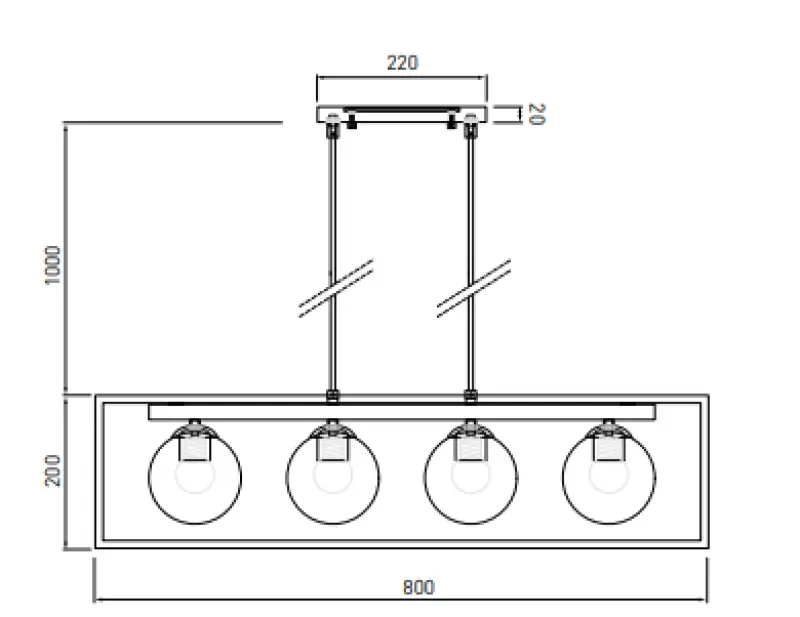 Dekor Avelin hänglampa med gyllene rektangulär ram, bredd 80 cm 2287
