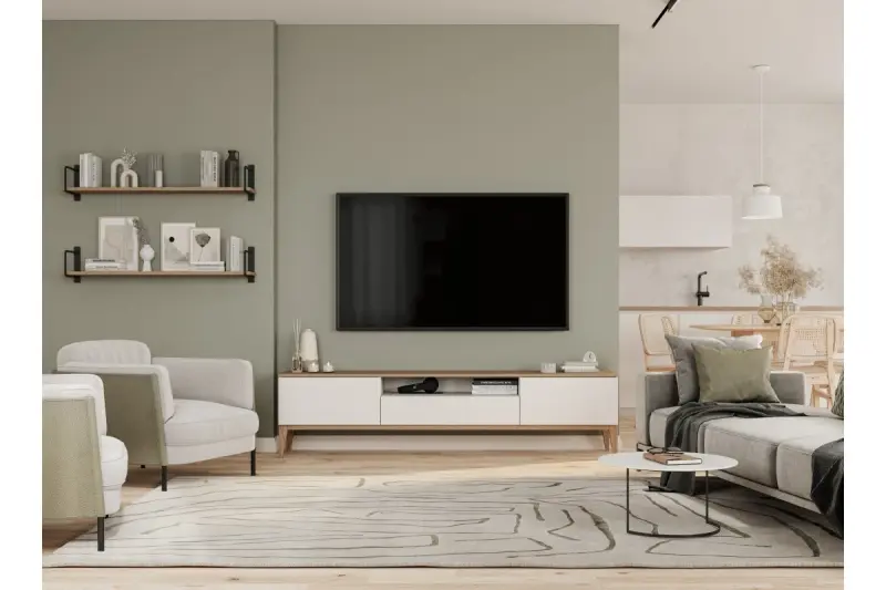 Dekor Margus mat vit metallhänglampa med träinslag 3086