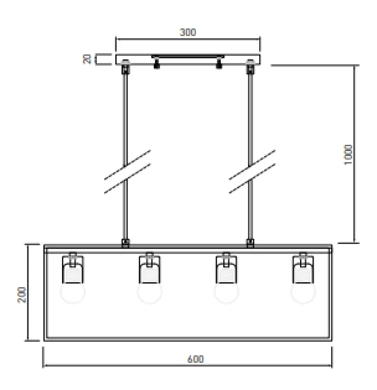 Decor Diu svart geometrisk hänglampa med 4 ljuskällor bredd 60 cm 3635