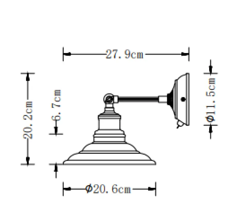 Dekor Loret justerbar svart vägglampa med strömbrytare 20 cm diameter 7901
