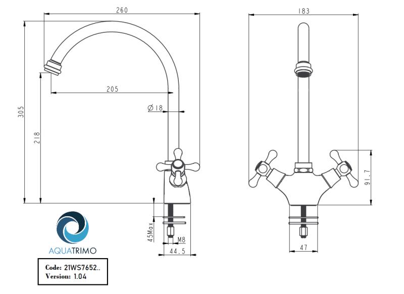 AquaTrimo Windsor klassiskt kök nostalgisk kökskran med rund pip krom 21WS7652CM