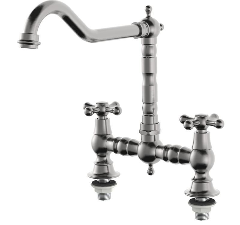 AquaTrimo Windsor 2-håls klassisk köksnostalgisk bro kökskran med vinkelutlopp krom 21WS7653CM