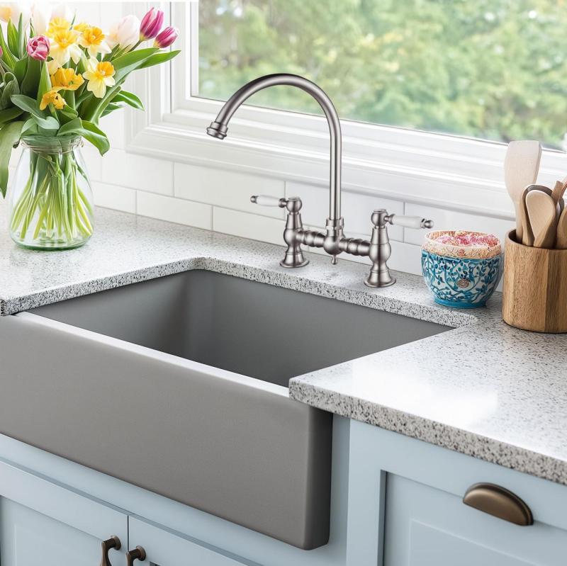 AquaTrimo Country 2-håls klassisk köks nostalgisk bro kökskran med rund pip krom 21CT7655CM