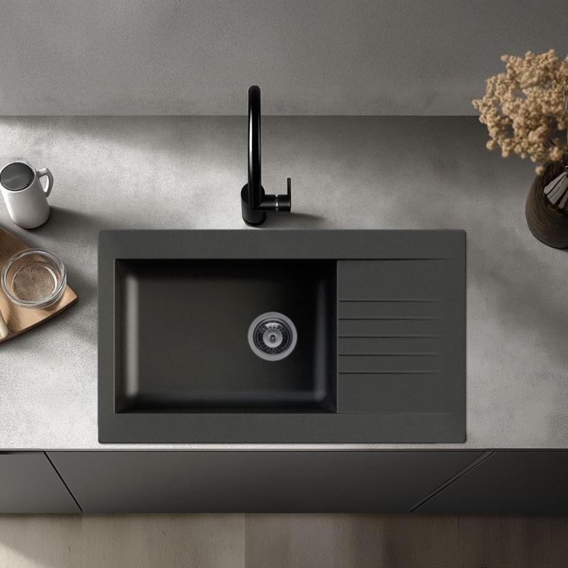 Ausmann Fibre diskho svart vändbar med avrinning ovanpå 86x50 cm 1208957665