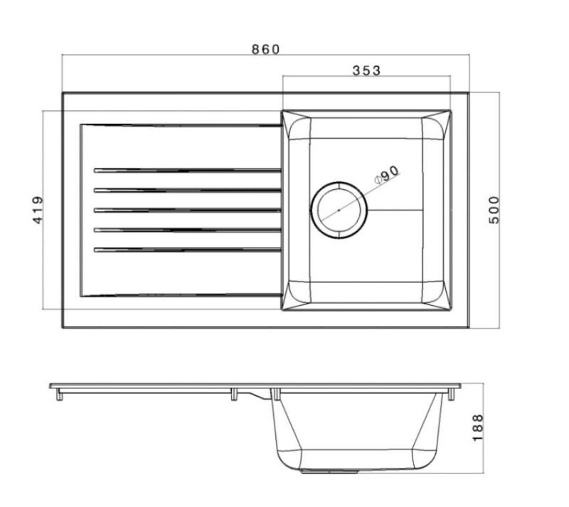 Ausmann Fibre diskho svart vändbar med avrinning ovanpå 86x50 cm 1208957665