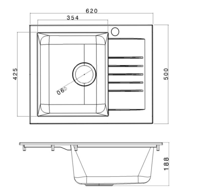 Ausmann Fibre Mini diskho svart vändbar med avrinningsyta, ovanpåliggande 62x50cm 1208957667