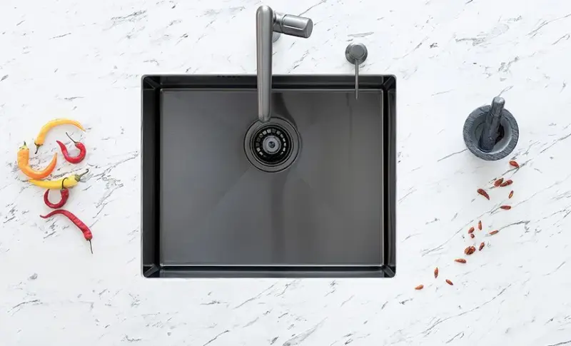 Aquadesign Sinks Gun Metal Rostfritt Stål Diskho Antracitfärg PVD 50x40 Undermontering Planmontering och Bänkinstallation 1208957702