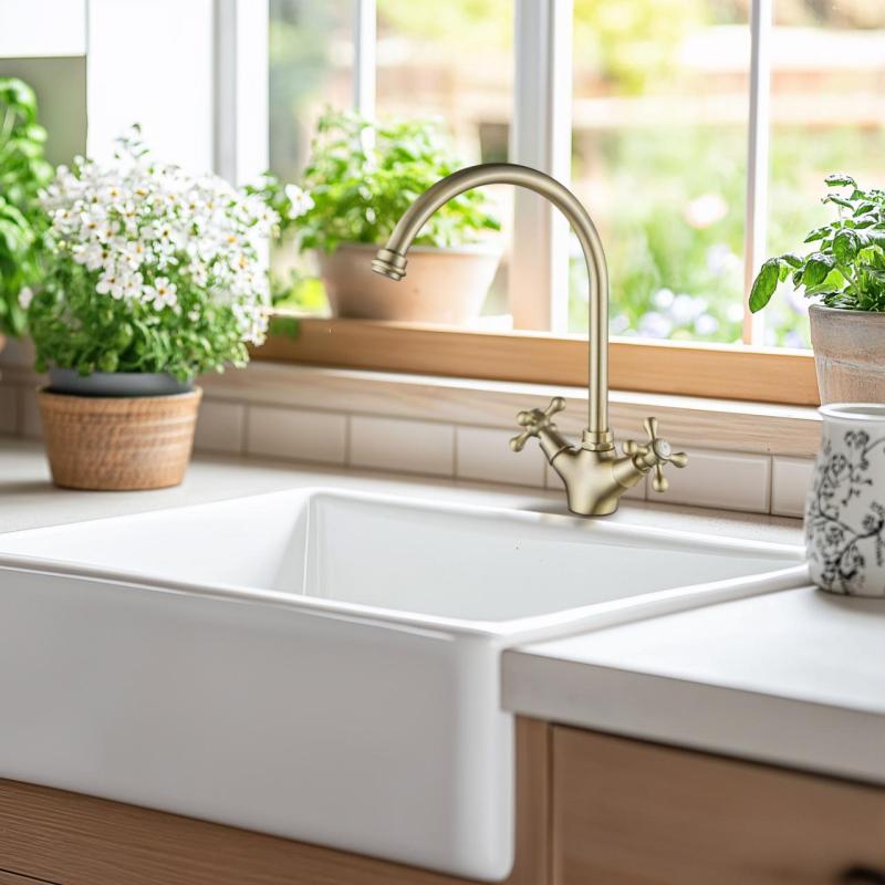 AquaTrimo Windsor klassiskt kök nostalgisk kökskran med rund pip brons 21WS7652BN