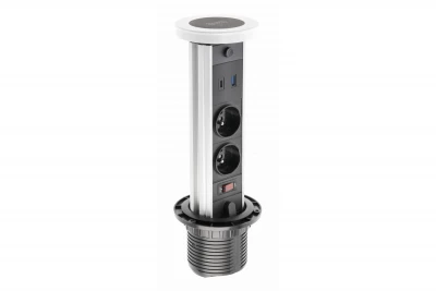 Indux Lift sänkbar jordspett vit köksuttag i arbetsbänk med belysning, 2 x USB och trådlös laddning 1208957837