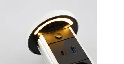 Indux Lift sänkbar jordspett vit köksuttag i arbetsbänk med belysning, 2 x USB och trådlös laddning 1208957837