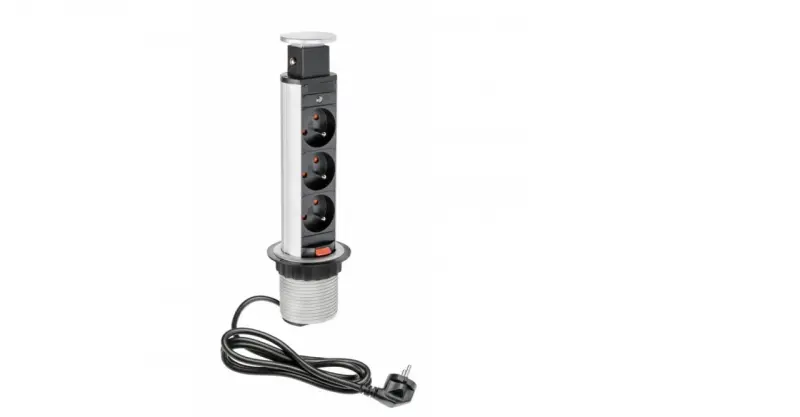 Indux Up & Down liten försänkbar jordspets silver köksuttag i arbetsbänk med 3 uttag 1208957841