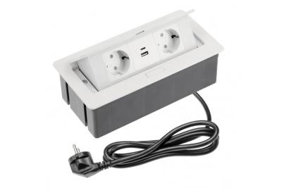 Indux Flip Medium köksuttag med jord i arbetsbänken eller överskåp, vitt, med 2 uttag och USB A+C-laddare 1208957847