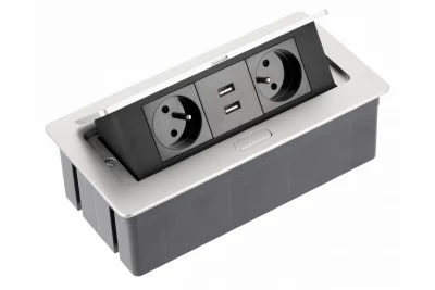 Indux Flip Medium köksuttag jordade i arbetsbänken eller överskåp i aluminium med 2 uttag och 2 USB-laddare 1208957850