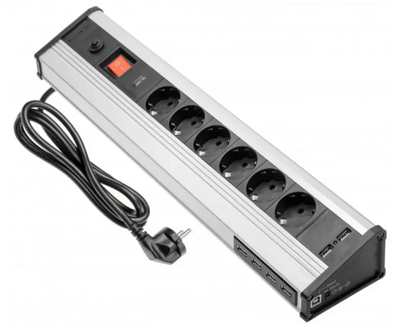 Indux Corner hörn- och fristående uttag i aluminium med 6 jordade uttag och 6 USB-uttag 1208957851