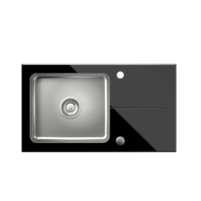 Quadri Glazz inbyggd rostfri diskho med svart glasavrinning, vändbar 77x44 1208957862