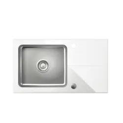 Quadri Glazz infälld rostfri diskbänk med vit glas avrinningsdel vändbar 77x44 1208957863