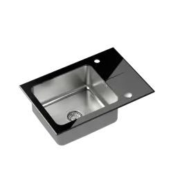 Quadri Glazz infälld rostfri diskho med svart glas avrinning 64x44 omvändbar 1208957864