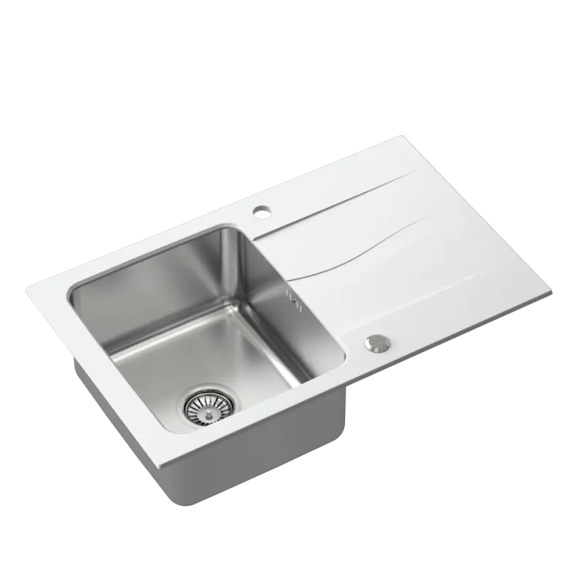 Quadri Fusion inbyggd rostfri diskho med vit granit avrinning 78x48 omkastbar 1208957868