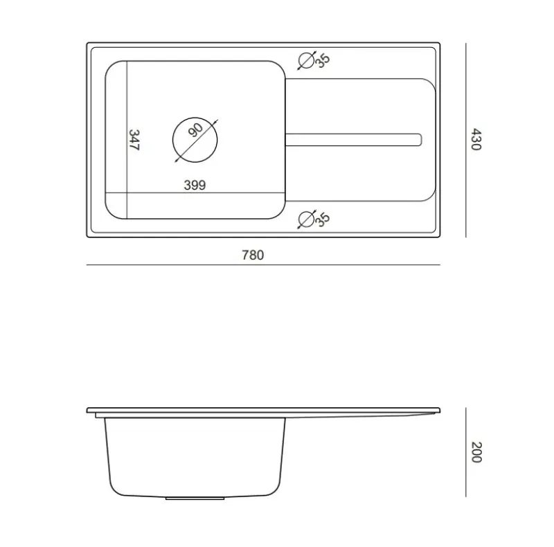 Quadri Fusion påbyggnads diskho i rostfritt stål med svartprickig granit avrinning 78x43 vändbar 1208957879