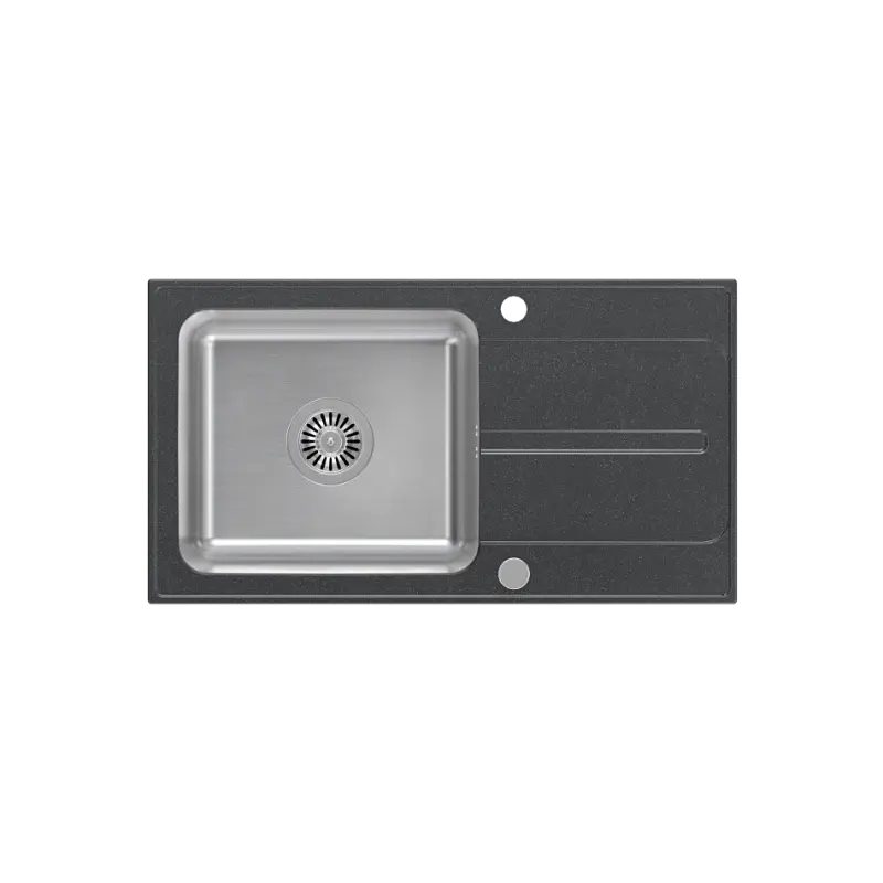 Quadri Fusion påbyggnads diskho i rostfritt stål med svartprickig granit avrinning 78x43 vändbar 1208957879