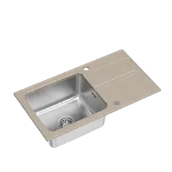 Quadri Fusion infälld diskbänk i rostfritt stål med beige granit avrinning 78x43 vändbar 1208957881