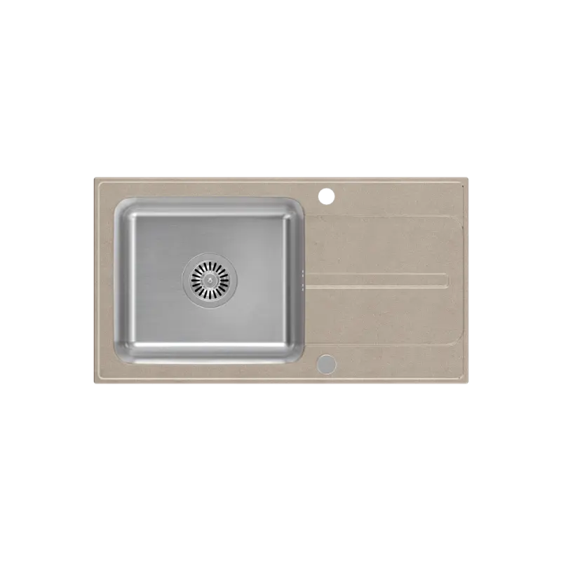 Quadri Fusion infälld diskbänk i rostfritt stål med beige granit avrinning 78x43 vändbar 1208957881