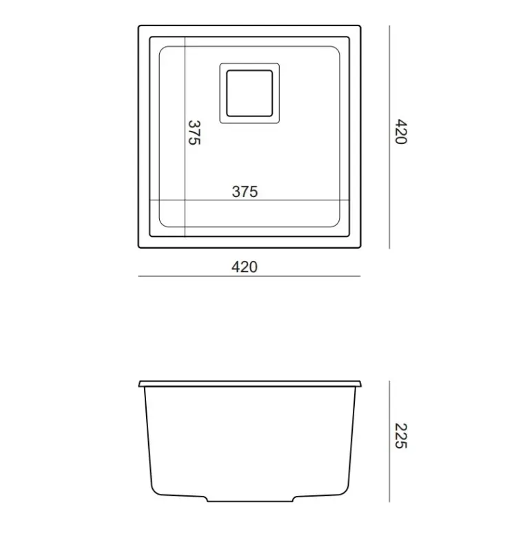Quadri Quadrangle svart granit undermonterad diskho 42x42cm med rostfri plugg 1208957887
