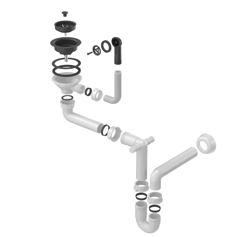 Quadri svart avloppssats diskho med rund bräddavlopp för 1 diskho 1208957899