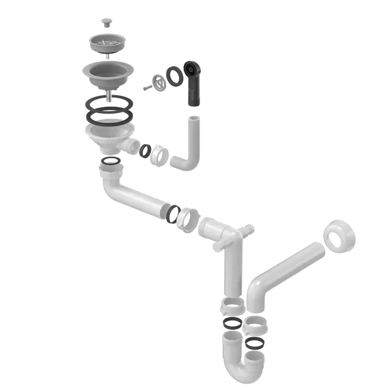 Quadri grå avloppsset diskho med bräddavlopp och 1 diskho 1208957900