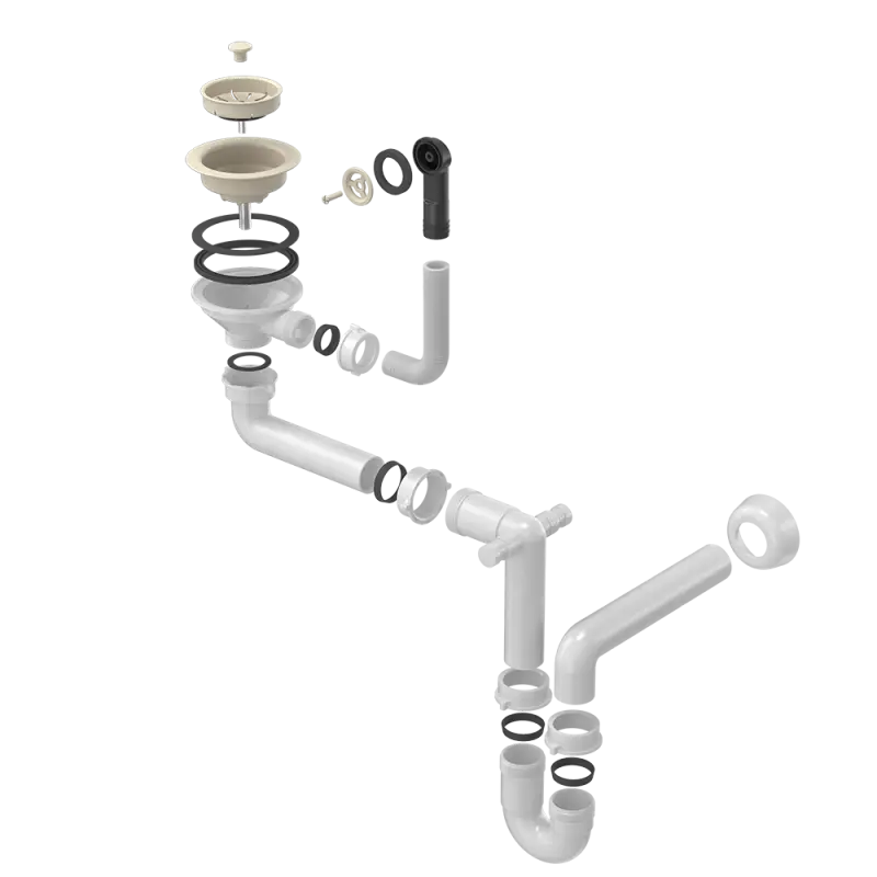 Quadri beige sandfärgad avloppssats för diskho med bräddavlopp 1208957901