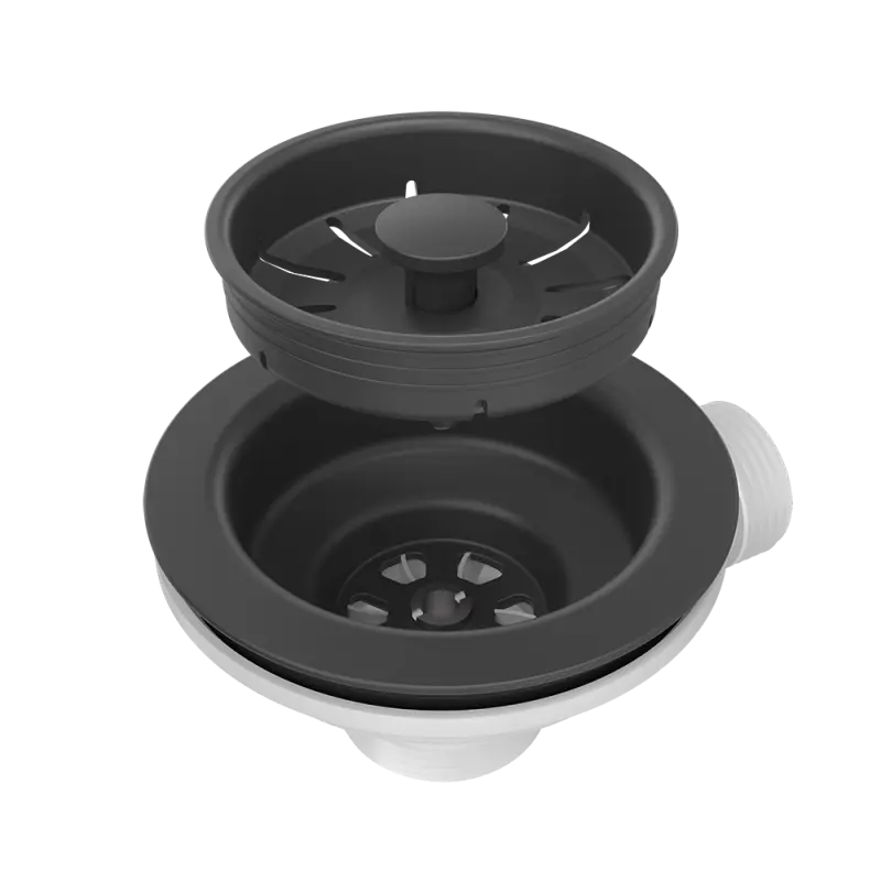 Quadri dubbel svart avloppsset med bräddavlopp för diskho 1208957902