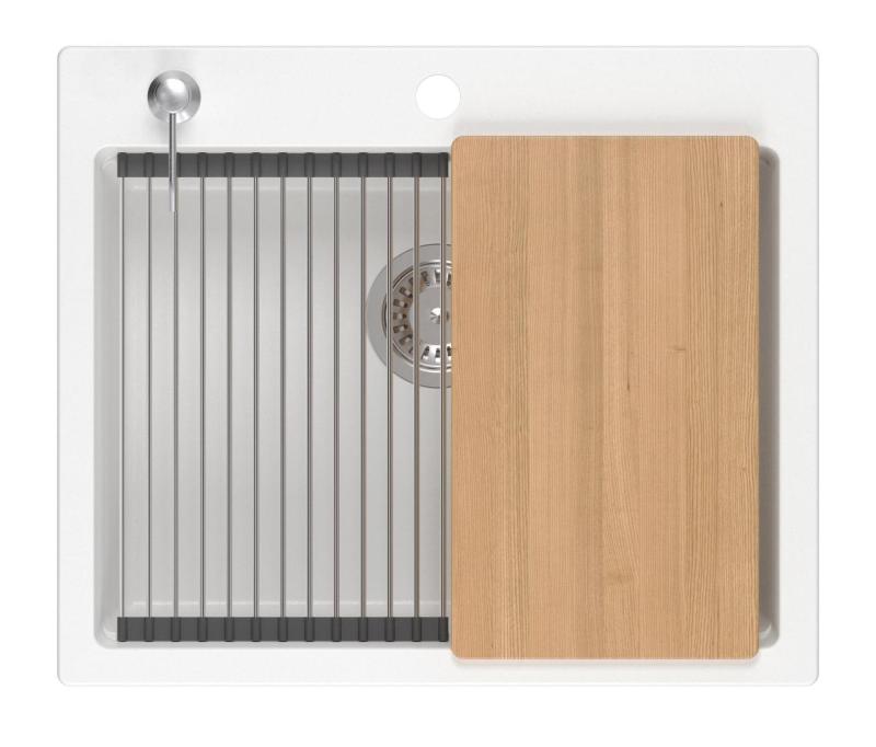 Quadri Durham vit granit påbyggnad diskho 595x500 med tvålpump, skärbräda, rullmatta, insatsbänk och rullmatta 1208957903