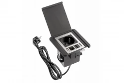 Indux Flip infällbart jordat uttag matt svart med 2xUSB A, 1xRJ45 och HDMI-anslutning svart 1208957915